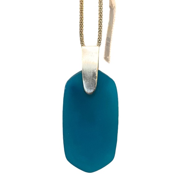NWT Kendra Scott Inez Teal Agate Long Pendant Necklace on Gold Tone Chain - Picture 5 of 15